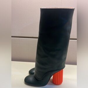 Stylish Green Boots with Orange Heel as seen on Emily in Paris